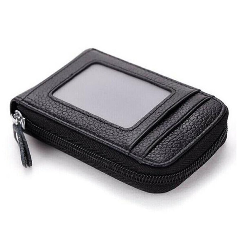 Men Genuine Leather Wallet Credit Card Holder RFID Blocking Zipper Pocket Thin - Picture 2 of 3
